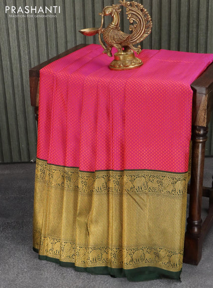 Pure kanjivaram silk saree magenta pink and green with allover self emboss and long rich zari woven korvai border - {{ collection.title }} by Prashanti Sarees