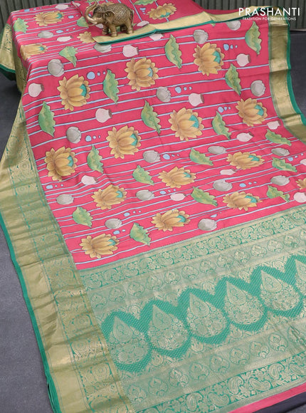 Pure kanjivaram silk saree maroon shade and green with allover pichwai digital prints and zari woven border-PBR4343 - {{ collection.title }} by Prashanti Sarees