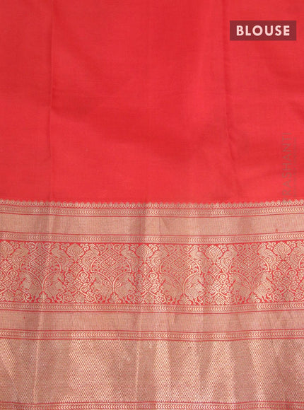 Pure kanjivaram silk saree peach shade and red with allover digital prints and long zari woven border - {{ collection.title }} by Prashanti Sarees