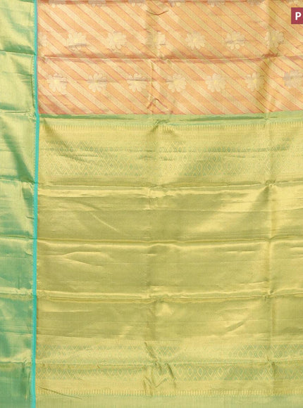 Pure Kanjivaram silk saree pink and blue with allover golden zari weaves and rich zari border - {{ collection.title }} by Prashanti Sarees