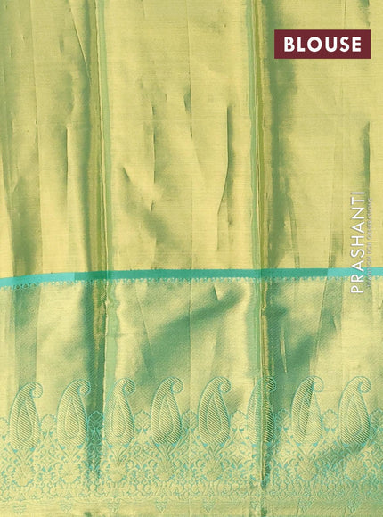 Pure Kanjivaram silk saree pink and blue with allover golden zari weaves and rich zari border - {{ collection.title }} by Prashanti Sarees