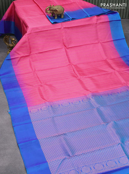 Pure kanjivaram silk saree pink and cs blue with allover zari weaves and simple border - {{ collection.title }} by Prashanti Sarees