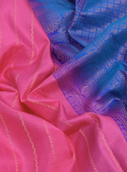 Pure kanjivaram silk saree pink and cs blue with allover zari weaves and simple border - {{ collection.title }} by Prashanti Sarees