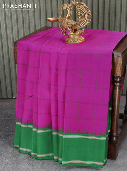 Pure kanjivaram silk saree pink and green with allover checked pattern and temple design simple border - {{ collection.title }} by Prashanti Sarees