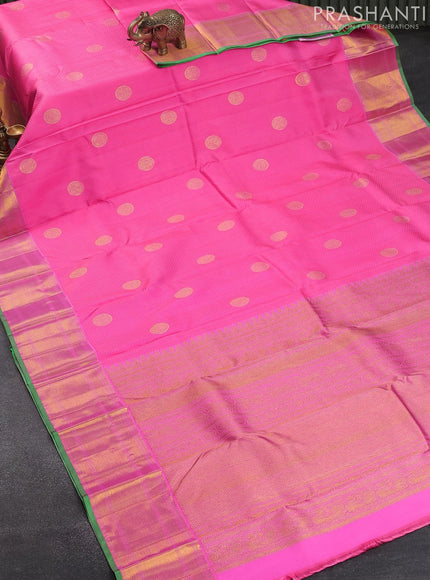 Pure kanjivaram silk saree pink and green with allover self emboss & zari buttas and zari woven border - {{ collection.title }} by Prashanti Sarees