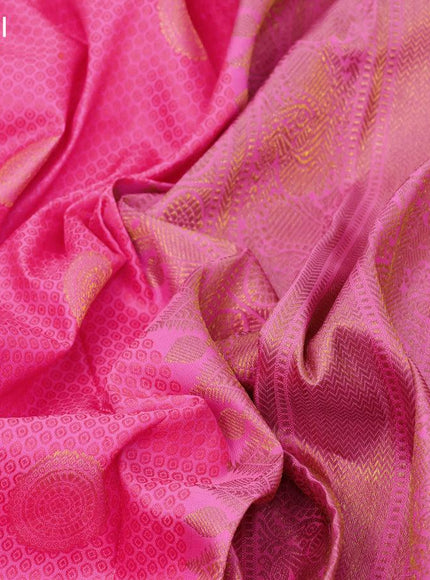 Pure kanjivaram silk saree pink and green with allover self emboss & zari buttas and zari woven border - {{ collection.title }} by Prashanti Sarees