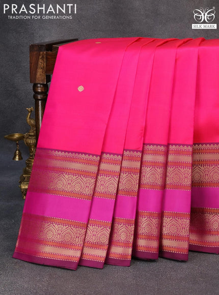 Pure kanjivaram silk saree pink and purple with thread woven buttas and long thread woven border zero zari - {{ collection.title }} by Prashanti Sarees