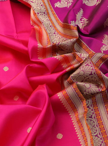 Pure kanjivaram silk saree pink and purple with thread woven buttas and long thread woven border zero zari - {{ collection.title }} by Prashanti Sarees