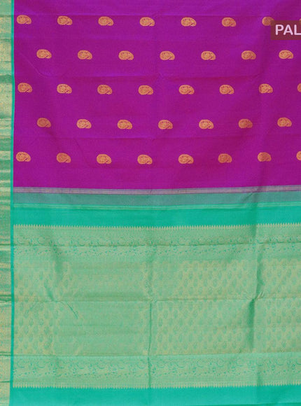 Pure Kanjivaram silk saree pink and teal green with zari woven paisley buttas and rich zari woven border - {{ collection.title }} by Prashanti Sarees