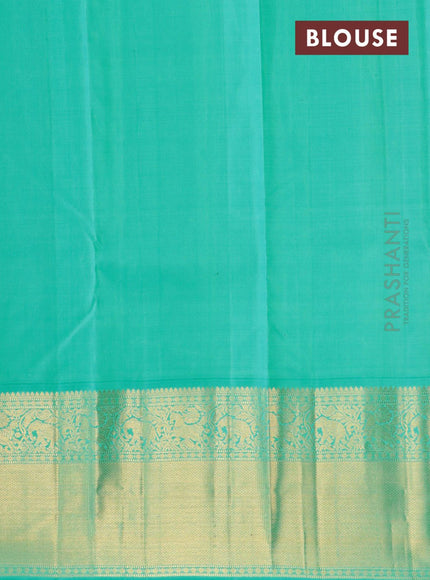 Pure Kanjivaram silk saree pink and teal green with zari woven paisley buttas and rich zari woven border - {{ collection.title }} by Prashanti Sarees