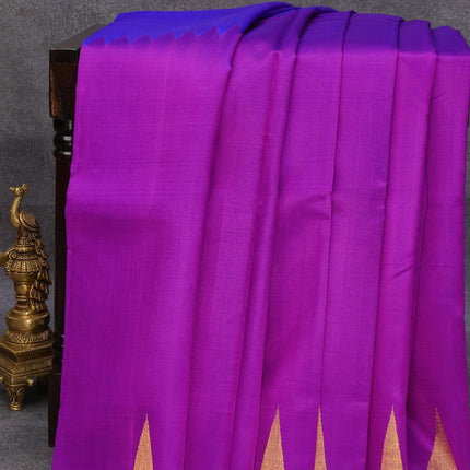 Pure kanjivaram silk saree purple and blue with plain body and temple design zari woven rising border - {{ collection.title }} by Prashanti Sarees