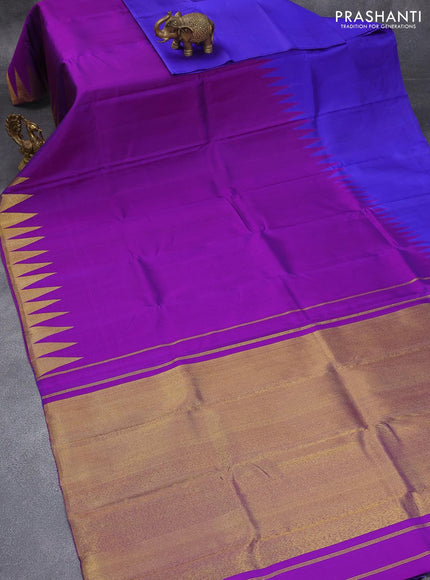 Pure kanjivaram silk saree purple and blue with plain body and temple design zari woven rising border - {{ collection.title }} by Prashanti Sarees