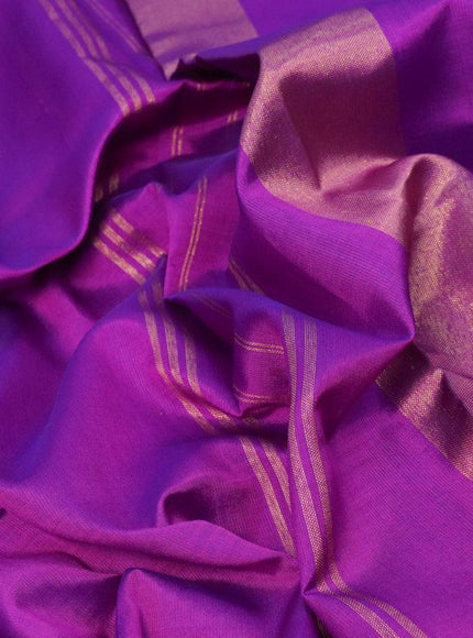 Pure kanjivaram silk saree purple and blue with plain body and temple design zari woven rising border - {{ collection.title }} by Prashanti Sarees