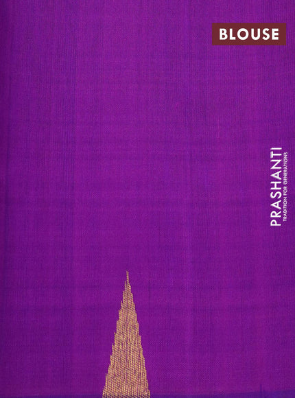 Pure kanjivaram silk saree purple and blue with plain body and temple design zari woven rising border - {{ collection.title }} by Prashanti Sarees