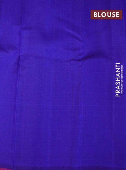 Pure kanjivaram silk saree purple and blue with plain body and temple design zari woven rising border - {{ collection.title }} by Prashanti Sarees