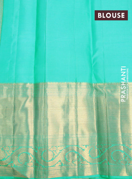 Pure kanjivaram silk saree purple and teal blue with allover vairaosi pattern & zari buttas and long zari woven border - {{ collection.title }} by Prashanti Sarees