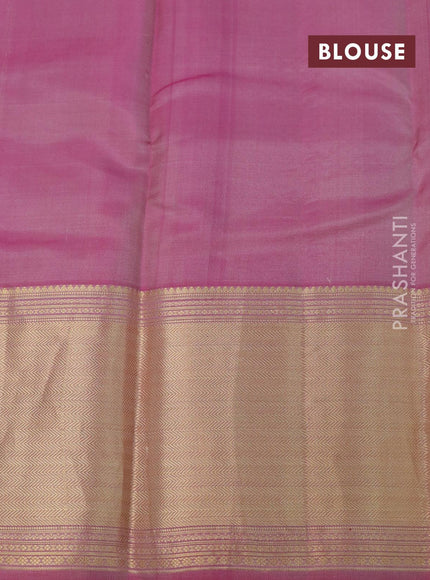 Pure kanjivaram silk saree sandal and pink with allover floral zari woven buttas and long zari woven border - {{ collection.title }} by Prashanti Sarees