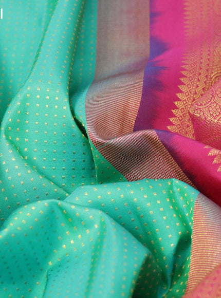 Pure kanjivaram silk saree teal green and pink with allover zari woven butta weaves and long zari woven border - {{ collection.title }} by Prashanti Sarees