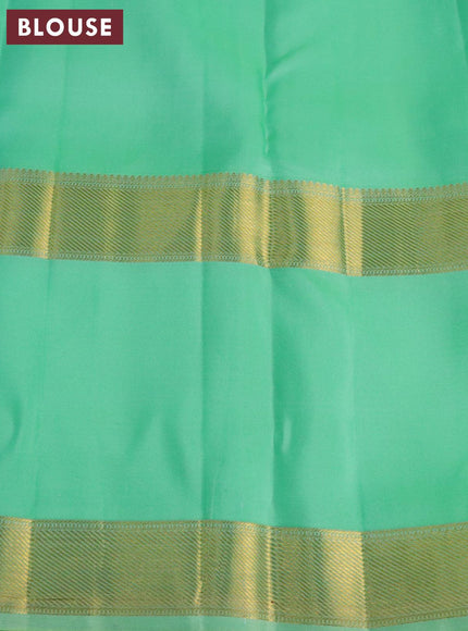 Pure kanjivaram silk saree teal green with zari woven buttas and long zari woven butta border - {{ collection.title }} by Prashanti Sarees