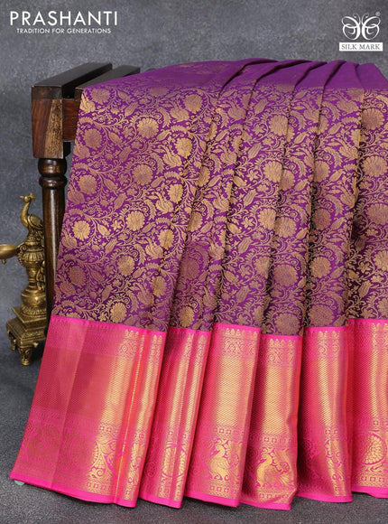 Pure kanjivaram silk saree violet and pink with allover zari woven brocade weaves and long zari woven annam border Brocade pattern - {{ collection.title }} by Prashanti Sarees