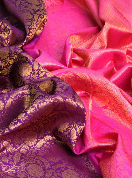 Pure kanjivaram silk saree violet and pink with allover zari woven brocade weaves and long zari woven annam border Brocade pattern - {{ collection.title }} by Prashanti Sarees