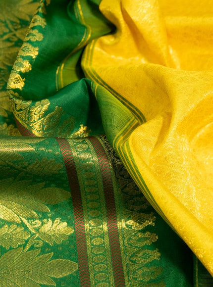 Pure kanjivaram silk saree yellow and green with allover zari woven brocade weaves and long zari woven border & embroidery work blouse - {{ collection.title }} by Prashanti Sarees