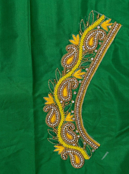 Pure kanjivaram silk saree yellow and green with allover zari woven brocade weaves and long zari woven border & embroidery work blouse - {{ collection.title }} by Prashanti Sarees