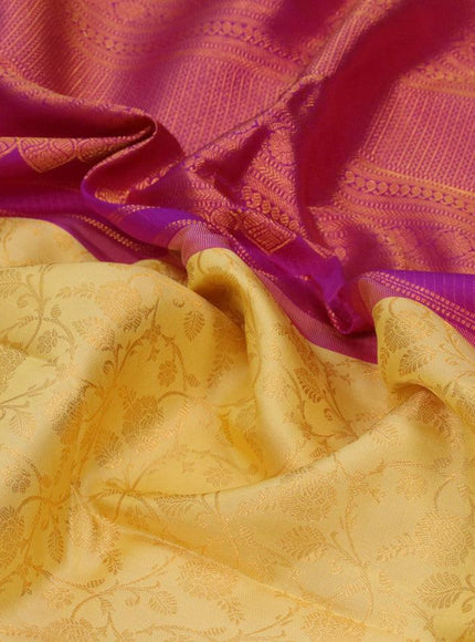 Pure kanjivaram silk saree yellow and pink with allover zari weaves and long zari woven border - {{ collection.title }} by Prashanti Sarees