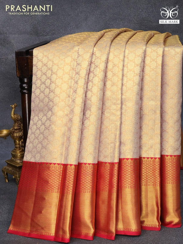 Pure kanjivaram tissue silk saree dual shade of gold and pink with allover zari woven brocade weaves and long zari woven border Tissue - {{ collection.title }} by Prashanti Sarees