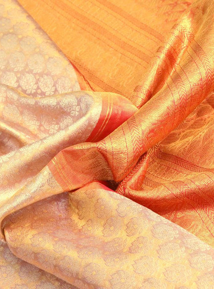 Pure kanjivaram tissue silk saree dual shade of gold and pink with allover zari woven brocade weaves and long zari woven border Tissue - {{ collection.title }} by Prashanti Sarees