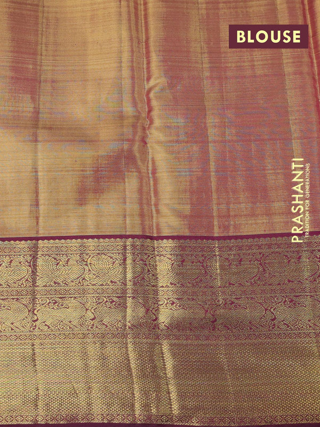 Pure kanjivaram tissue silk saree gold and dark magenta pink with allover zari woven brocade weaves and long zari woven border Tissue - {{ collection.title }} by Prashanti Sarees