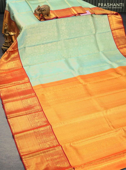 Pure kanjivaram tissue silk saree light blue shade and maroon shade with allover silver zari woven brocade weaves and long zari woven border Tissue - {{ collection.title }} by Prashanti Sarees