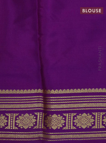 Pure mysore silk saree cream and purple with plain body and zari woven border - {{ collection.title }} by Prashanti Sarees