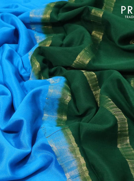 Pure mysore silk saree cs blue and green with plain body and zari woven border - {{ collection.title }} by Prashanti Sarees