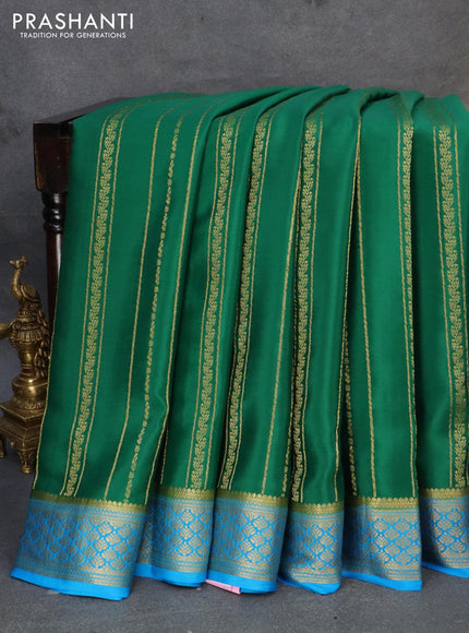 Pure mysore silk saree green and cs blue with allover weaves and zari woven border - {{ collection.title }} by Prashanti Sarees