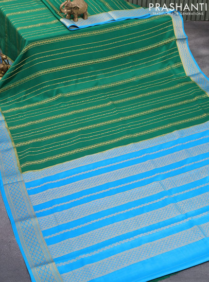 Pure mysore silk saree green and cs blue with allover weaves and zari woven border - {{ collection.title }} by Prashanti Sarees