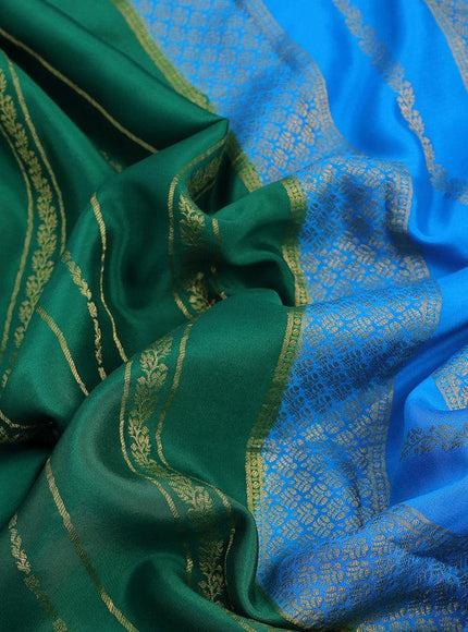 Pure mysore silk saree green and cs blue with allover weaves and zari woven border - {{ collection.title }} by Prashanti Sarees