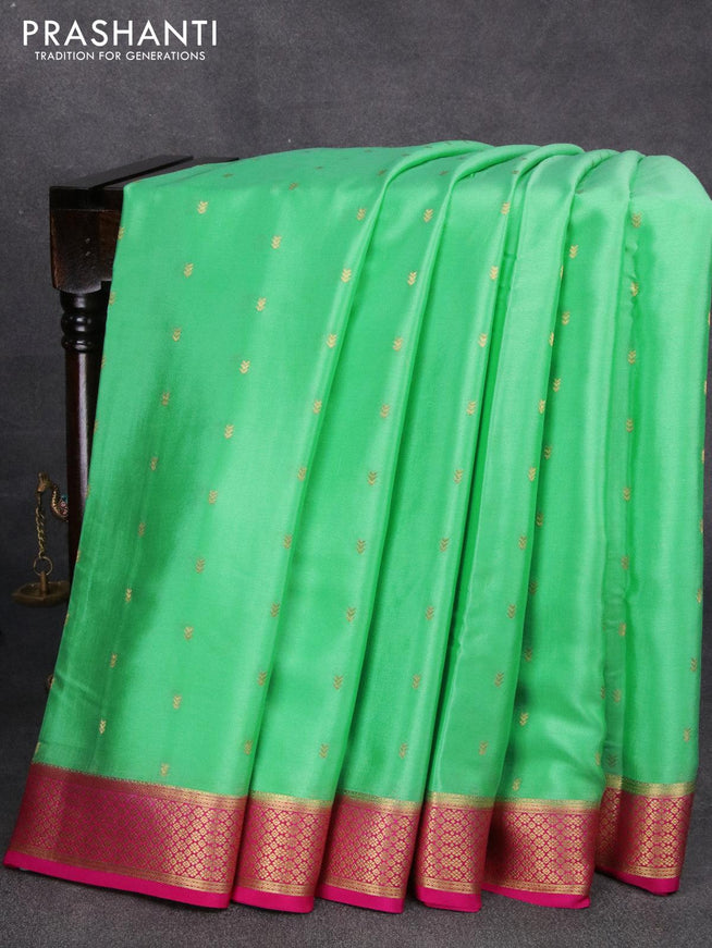 Pure mysore silk saree green shade and pink with allover zari woven buttas and zari woven border - {{ collection.title }} by Prashanti Sarees