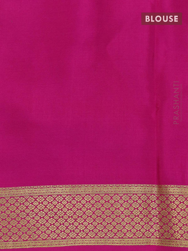 Pure mysore silk saree green shade and pink with allover zari woven buttas and zari woven border - {{ collection.title }} by Prashanti Sarees