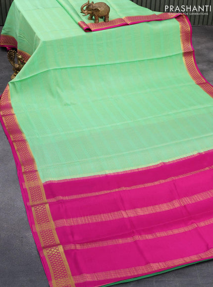 Pure mysore silk saree green shade and pink with allover zari woven stripes pattern and zari woven border - {{ collection.title }} by Prashanti Sarees