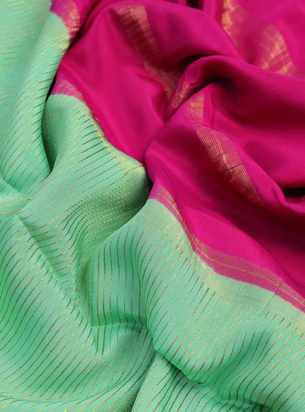 Pure mysore silk saree green shade and pink with allover zari woven stripes pattern and zari woven border - {{ collection.title }} by Prashanti Sarees