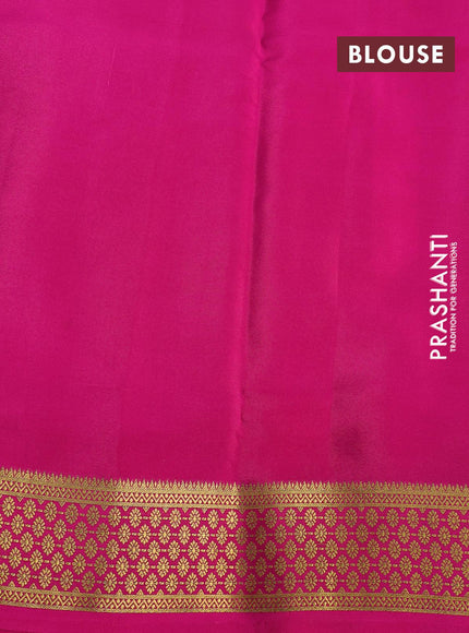 Pure mysore silk saree green shade and pink with allover zari woven stripes pattern and zari woven border - {{ collection.title }} by Prashanti Sarees