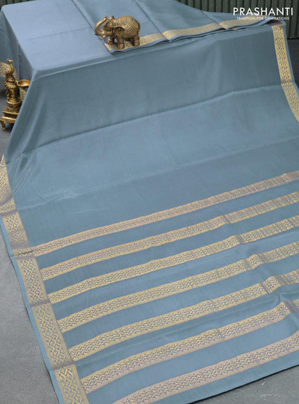 Pure mysore silk saree grey and with plain body and zari woven border - {{ collection.title }} by Prashanti Sarees