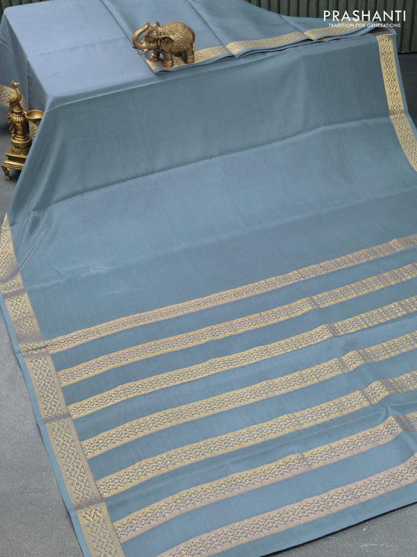 Pure mysore silk saree grey and with plain body and zari woven border - {{ collection.title }} by Prashanti Sarees