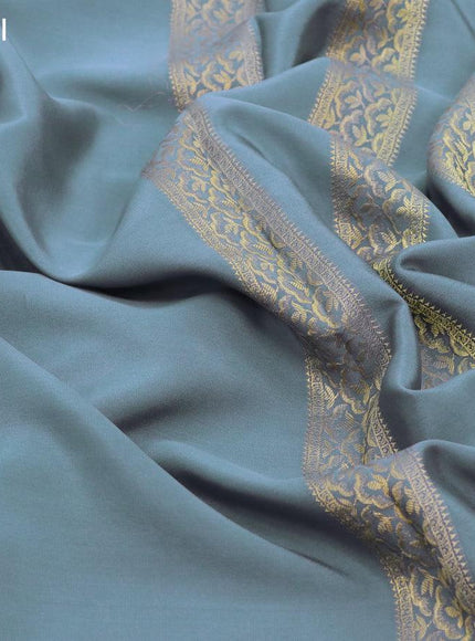 Pure mysore silk saree grey and with plain body and zari woven border - {{ collection.title }} by Prashanti Sarees