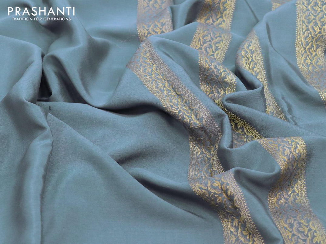 Pure mysore silk saree grey and with plain body and zari woven border - {{ collection.title }} by Prashanti Sarees