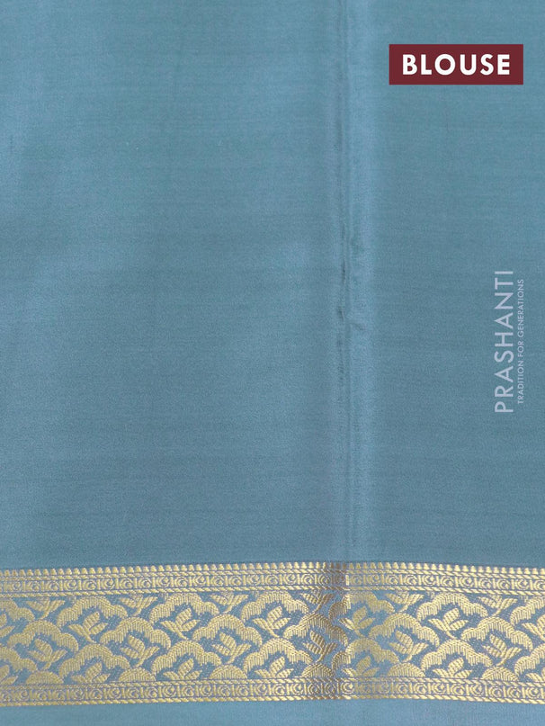 Pure mysore silk saree grey and with plain body and zari woven border - {{ collection.title }} by Prashanti Sarees