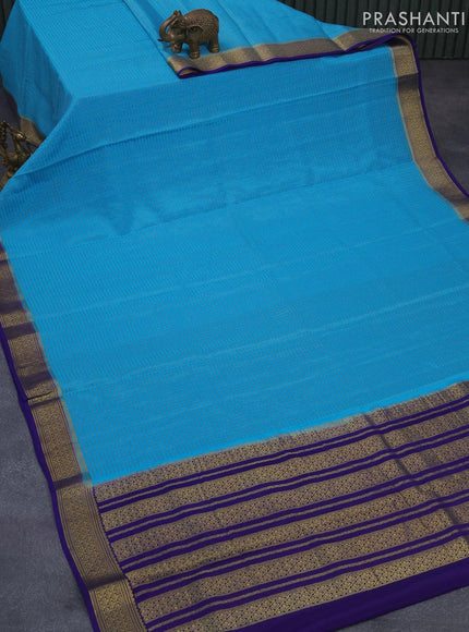 Pure mysore silk saree light blue and blue with allover small zari checked pattern and zari woven border - {{ collection.title }} by Prashanti Sarees