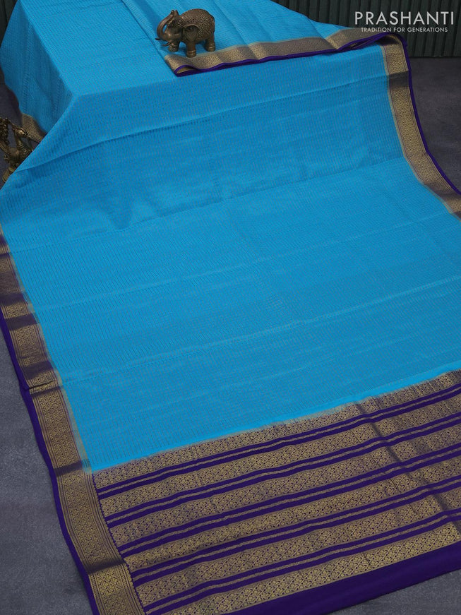 Pure mysore silk saree light blue and blue with allover small zari checked pattern and zari woven border - {{ collection.title }} by Prashanti Sarees