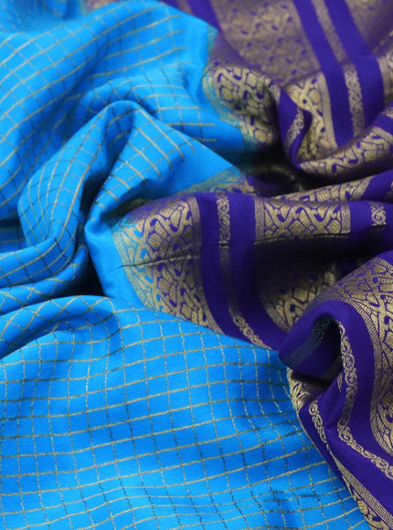 Pure mysore silk saree light blue and blue with allover small zari checked pattern and zari woven border - {{ collection.title }} by Prashanti Sarees